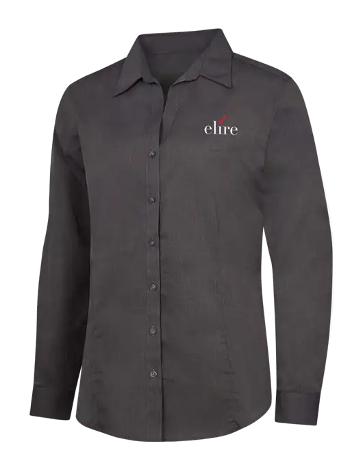Womens Soft Black Crosshatch Easy Care Shirt w/Elire Logo