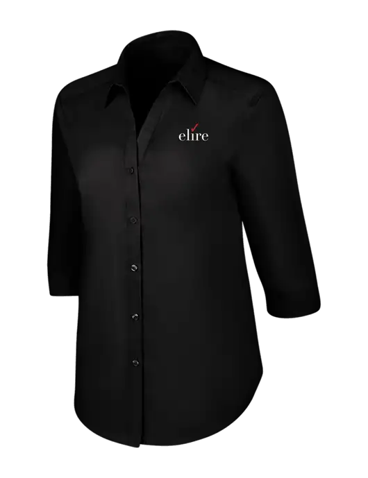 Womens Black 3/4 Sleeve Carefree Poplin Shirt w/Elire Logo