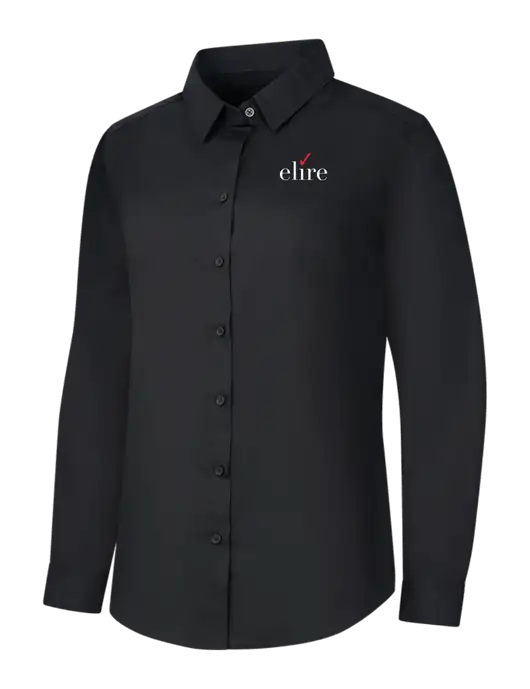 Womens Black Long Sleeve Carefree Poplin Shirt w/Elire Logo