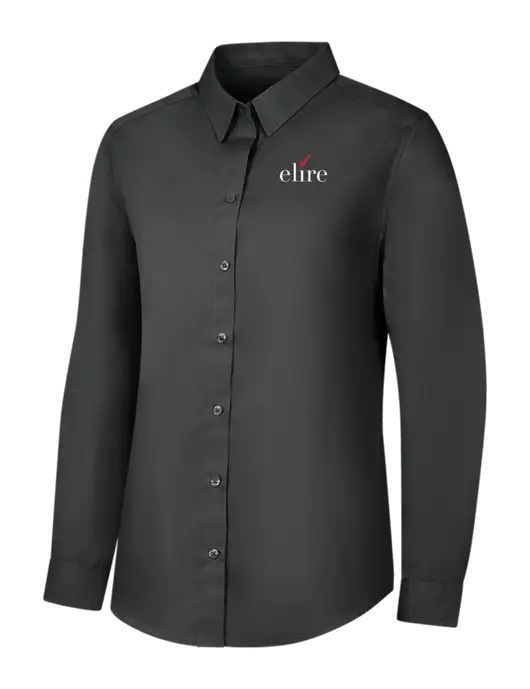Womens Dark Grey Long Sleeve Carefree Poplin Shirt w/Elire Logo
