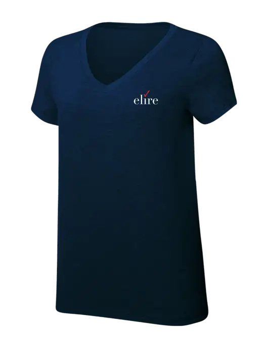 Womens Simply Soft V-Neck New Navy 4.5oz  Poly/Combed Ring Spun Cotton T-Shirt w/Elire Logo