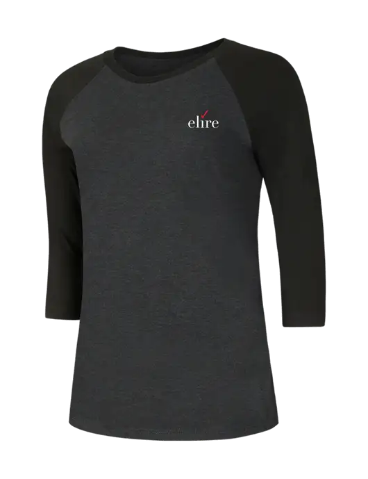 Womens Simply Soft 3/4 Sleeve Black/Black Frost Ring Spun Cotton T-Shirt w/Elire Logo