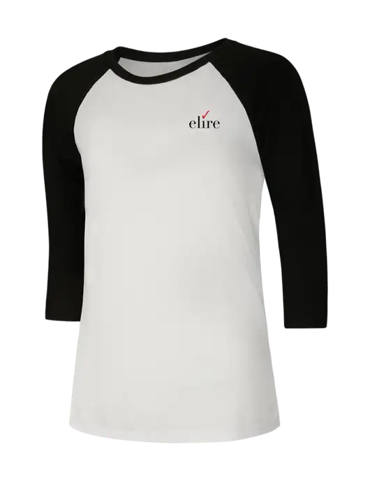 Womens Simply Soft 3/4 Sleeve Black/White Ring Spun Cotton T-Shirt w/Elire Logo
