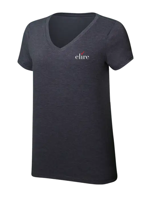 Womens Simply Soft V-Neck Heather Charcoal 4.5oz  Poly/Combed Ring Spun Cotton T-Shirt w/Elire Logo