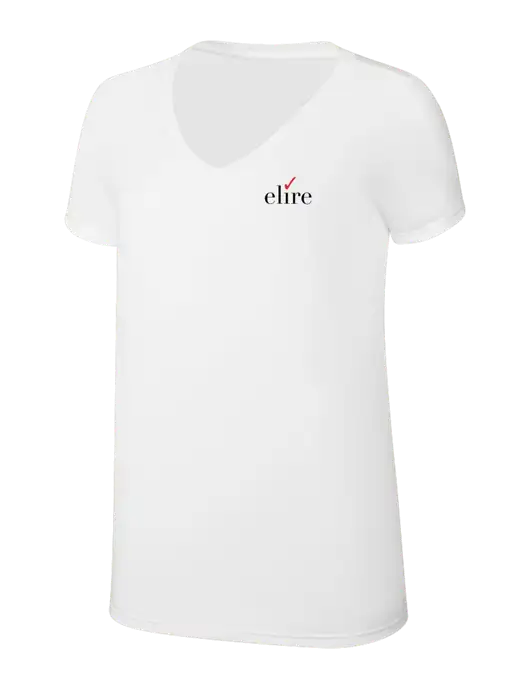 Womens Simply Soft V-Neck White 4.5oz  Poly/Combed Ring Spun Cotton T-Shirt w/Elire Logo