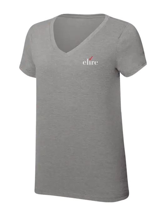 Womens Simply Soft V-Neck Grey Frost 4.5oz  Poly/Combed Ring Spun Cotton T-Shirt w/Elire Logo