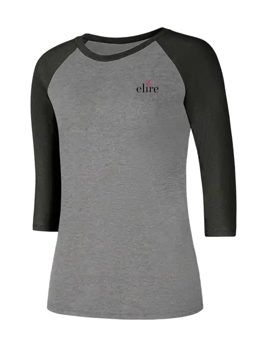 Womens Simply Soft 3/4 Sleeve Black Frost/Grey Frost Ring Spun Cotton T-Shirt w/Elire Logo