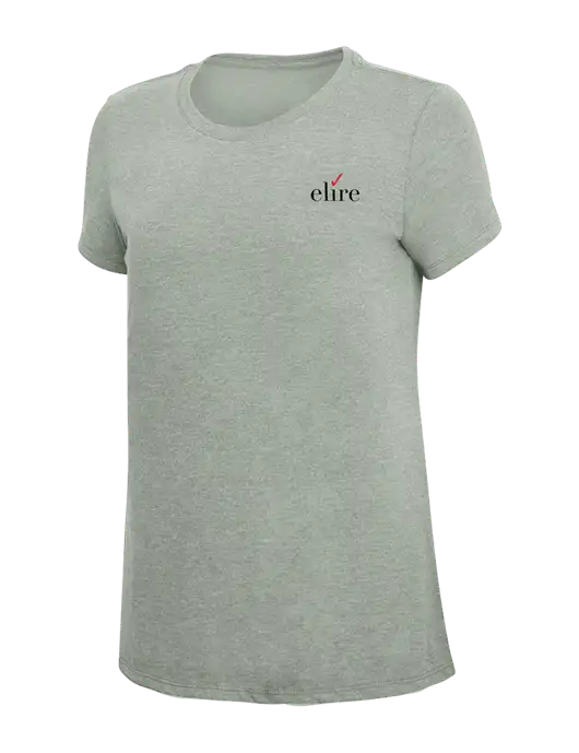 Womens Simply Soft Heathered Light Grey 4.5oz Poly/Combed Ring Spun Cotton T-Shirt w/Elire Logo