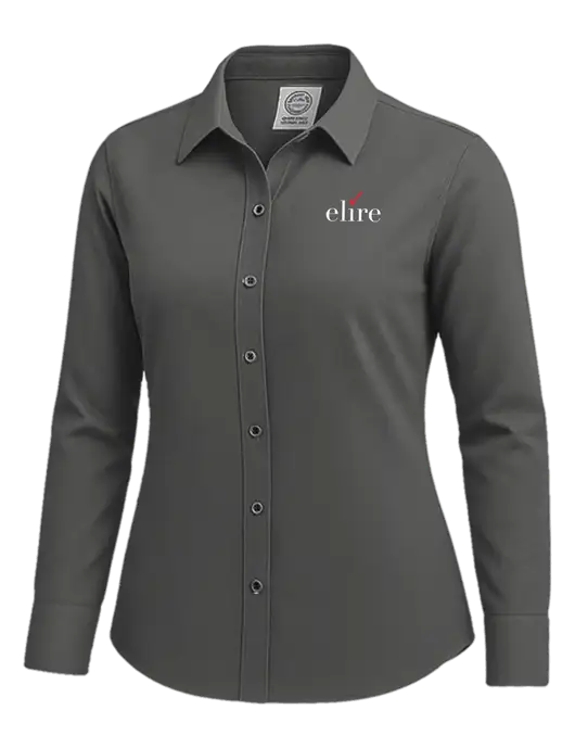 Brooks Brothers Womens Dark Grey Wrinkle-Free Stretch Nailhead Shirt w/Elire Logo