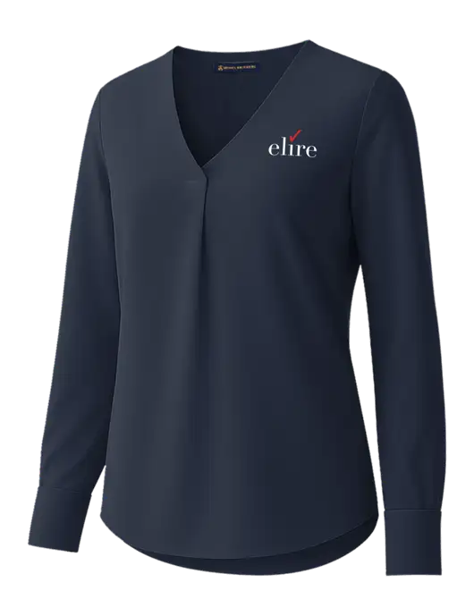 Brooks Brothers Womens Dark Navy Open-Neck Satin Blouse  w/Elire Logo