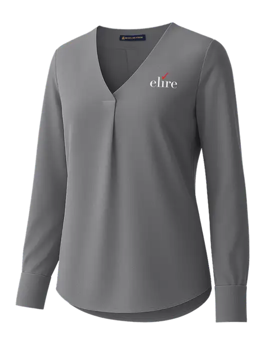 Brooks Brothers Womens Medium Grey Open-Neck Satin Blouse  w/Elire Logo