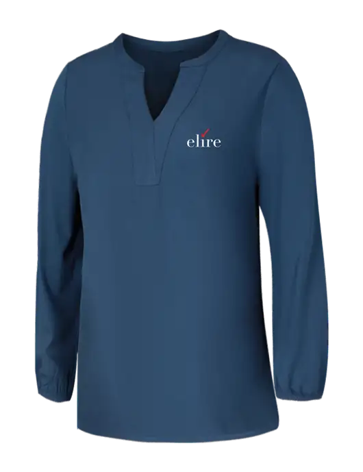 Mercer+Mettle Womens Light Navy Blue Grey Stretch Crepe 3/4 Sleeve Blouse w/Elire Logo