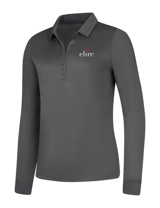 Womens Dark Grey Silk Touch Performance Long Sleeve Polo w/Elire Logo