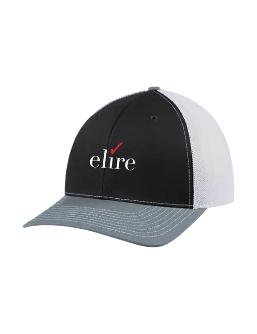 Richardson Adjustable Snapback Original 112 Trucker Cap Black/Light Heather Grey/White Mesh w/Elire Logo