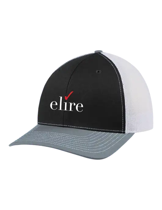 Richardson Adjustable Snapback Original 112 Trucker Cap Black/Light Heather Grey/White Mesh w/Elire Logo