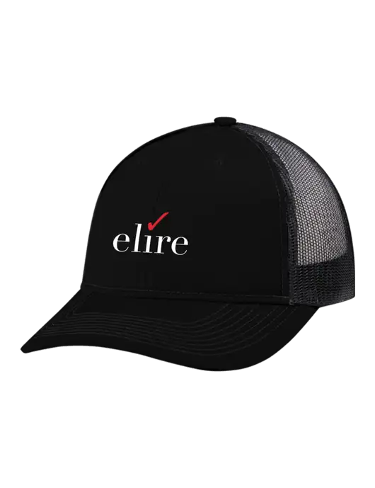 Snapback Ponytail Trucker Cap Black w/Black Mesh w/Elire Logo