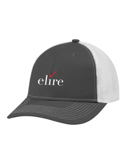 Snapback Ponytail Trucker Cap Dark Grey w/White Mesh w/Elire Logo