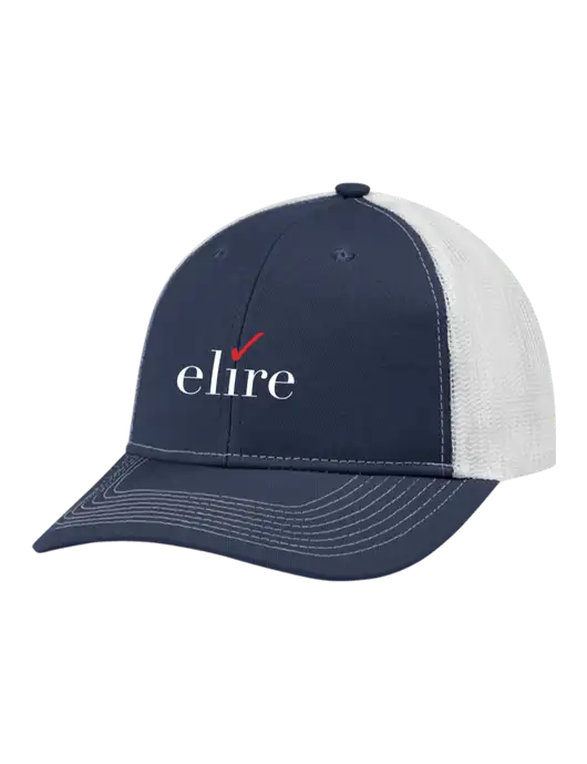 Snapback Ponytail Trucker Cap Navy w/White Mesh w/Elire Logo