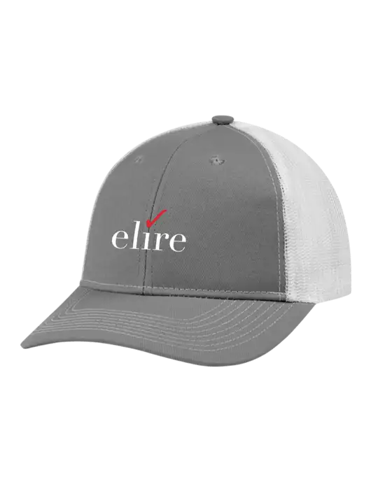 Snapback Ponytail Trucker Cap Light Medium Heather Grey w/White Mesh w/Elire Logo