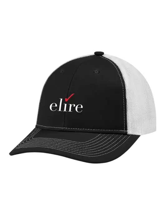 Snapback Ponytail Trucker Cap Black w/White Mesh w/Elire Logo
