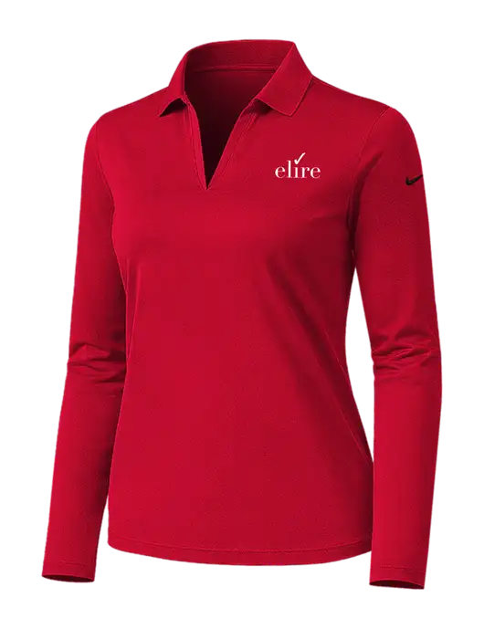 Nike Womens Red Dri-FIT Micro Pique 2.0 Long Sleeve Polo w/Elire Logo